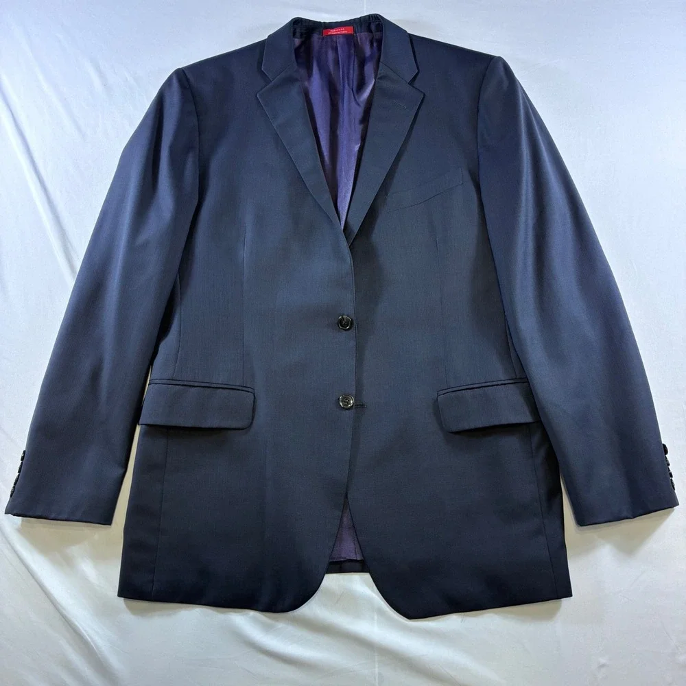 Saks Fifth Avenue RED Blazer Navy Blue Ermenegildo Zegna Wool Trim‎ Fit 42L